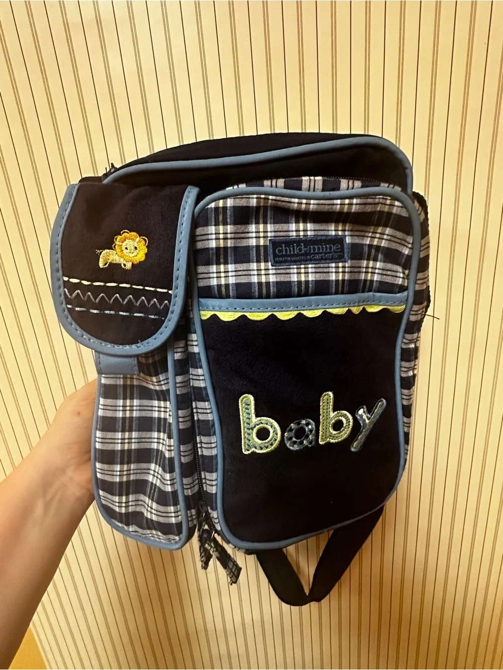 Vintage Carter’s Diaper Bag y2k navy blue plaid neutral